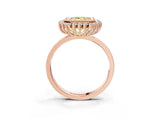 Rose gold Fancy Yellow Emerald  Halo Diamond Ring with Milgrain Edge and Round Prong Setting_29