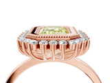 Rose gold Fancy Yellow Emerald  Halo Diamond Ring with Milgrain Edge and Round Prong Setting_30