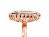 Rose gold Fancy Yellow Emerald  Halo Diamond Ring with Milgrain Edge and Round Prong Setting_31