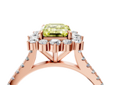 Rose gold Fancy Yellow Emerald  Halo Diamond Ring with Pavé Band and Prong Setting_24