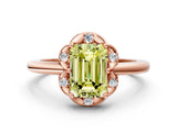 Rose gold Fancy Yellow Emerald  Halo Diamond Ring with Round Cluster Setting, Solitaire Band, and Four-Prong Setting_49