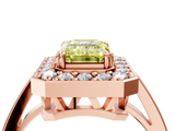Rose gold Fancy Yellow Emerald  Halo Diamond Ring with Split Shank and Four-Prong Setting_55