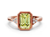 Rose gold Fancy Yellow Emerald  Halo Diamond Ring with Tapered Band and Four-Prong Setting_3