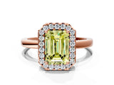 Rose gold Fancy Yellow Emerald  Halo Diamond Solitaire with Pavé Band and Four-Prong Setting_92