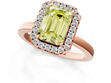 Rose gold Fancy Yellow Emerald  Halo Diamond Solitaire with Pavé Band and Four-Prong Setting_93