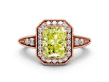Rose gold Fancy Yellow Emerald  Halo Diamond Split Shank Ring with Milgrain Detail_48