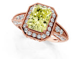 Rose gold Fancy Yellow Emerald  Halo Diamond Split Shank Ring with Milgrain Detail_49