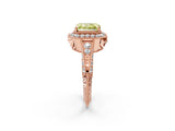 Rose gold Fancy Yellow Emerald  Halo Diamond Split Shank Ring with Milgrain Detail_50