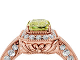 Rose gold Fancy Yellow Emerald  Halo Diamond Split Shank Ring with Milgrain Detail_52