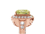 Rose gold Fancy Yellow Emerald  Halo Diamond Split Shank Ring with Milgrain Detail_53