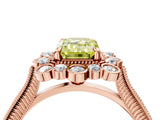 Rose gold Fancy Yellow Emerald  Halo Milgrain Pave Diamond Ring with Four-Prong Setting 5