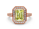 Rose gold Fancy Yellow Emerald  Halo Milgrain Solitaire with Bezel Set Side Stones and Pave Band_32
