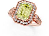 Rose gold Fancy Yellow Emerald  Halo Milgrain Solitaire with Bezel Set Side Stones and Pave Band_33