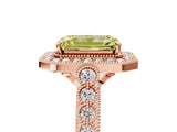 Rose gold Fancy Yellow Emerald  Halo Milgrain Solitaire with Bezel Set Side Stones and Pave Band_37