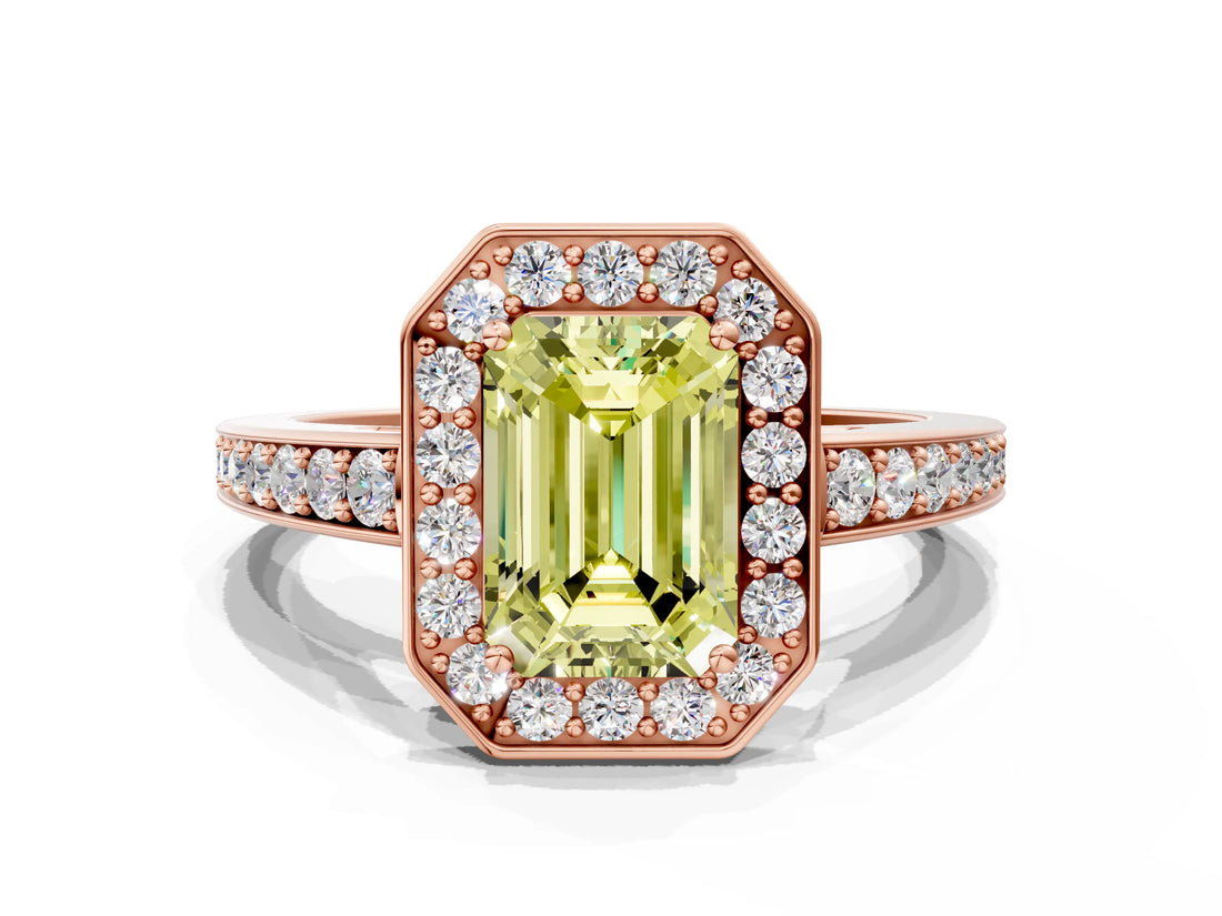 Rose gold Fancy Yellow Emerald  Halo Pavé Diamond Engagement Ring with Bezel Setting_35