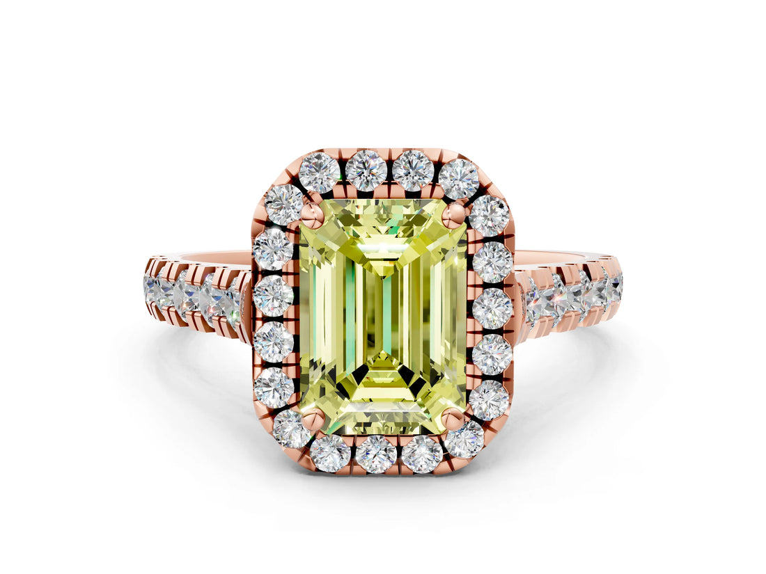 Rose gold Fancy Yellow Emerald  Halo Pavé Diamond Engagement Ring with Four-Prong Setting_26