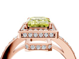 Rose gold Fancy Yellow Emerald  Halo Pave Band Solitaire Ring with Prong Setting_70