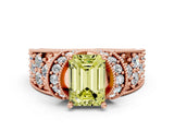 Rose gold Fancy Yellow Emerald  Halo Pave Diamond Engagement Ring with Milgrain Detailing_51