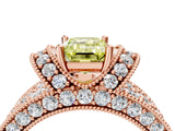 Rose gold Fancy Yellow Emerald  Halo Pave Diamond Engagement Ring with Milgrain Detailing_55
