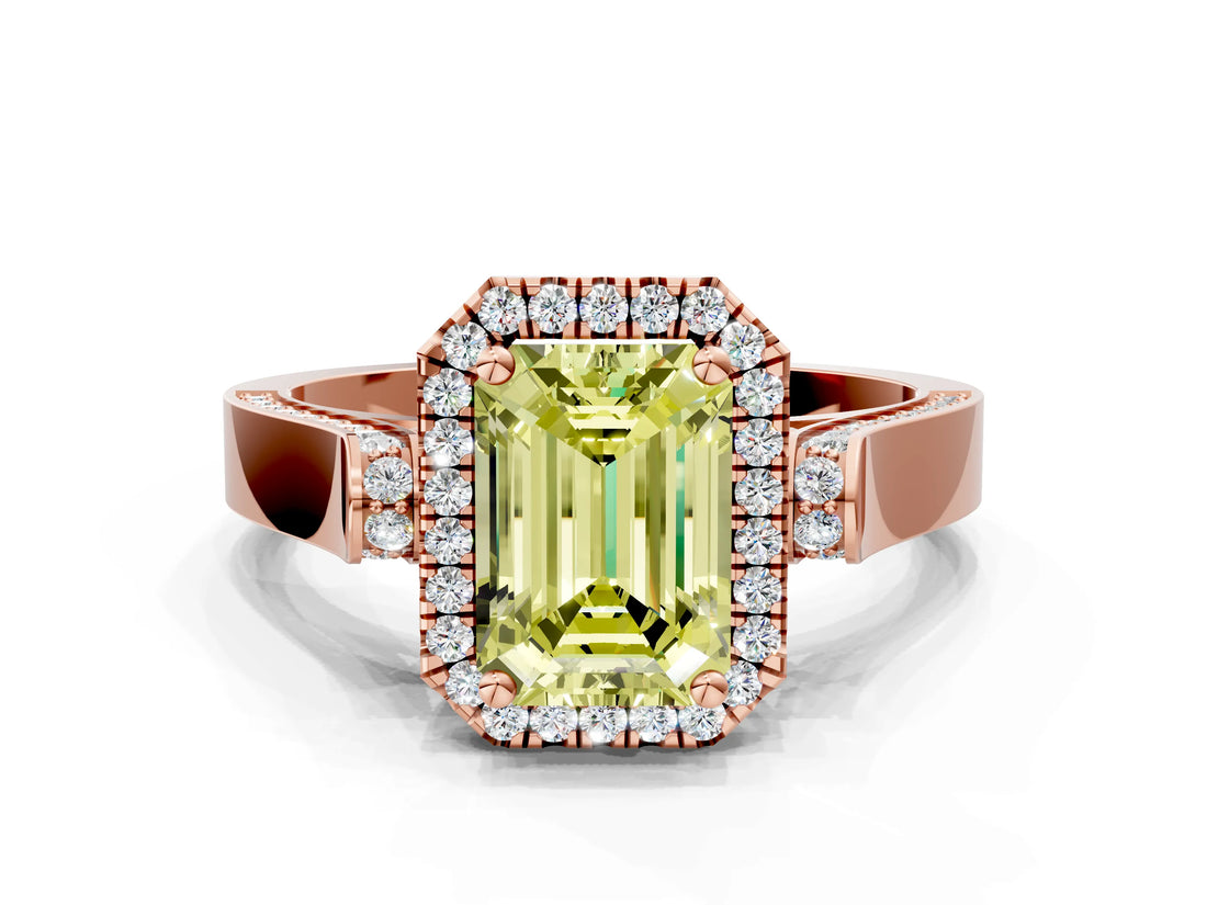Rose gold Fancy Yellow Emerald  Halo Pave Split Shank Prong Setting Ring_51