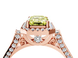 Rose gold Fancy Yellow Emerald  Halo Pave Split Shank Prong Setting Ring_55