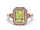 Rose gold Fancy Yellow Emerald  Halo Round Diamond Milgrain Pave Engagement Ring_3