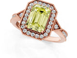 Rose gold Fancy Yellow Emerald  Halo Round Diamond Milgrain Pave Engagement Ring_4