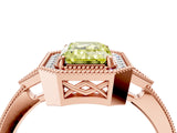 Rose gold Fancy Yellow Emerald  Halo Round Diamond Milgrain Pave Engagement Ring_7
