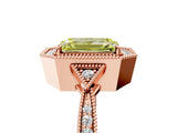 Rose gold Fancy Yellow Emerald  Halo Round Diamond Milgrain Pave Engagement Ring_8