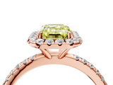 Rose gold Fancy Yellow Emerald  Halo Round Diamond Pavé Band Four-Prong Ring_7