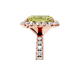 Rose gold Fancy Yellow Emerald  Halo Round Diamond Pavé Band Four-Prong Ring_8