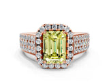 Rose gold Fancy Yellow Emerald  Halo Round Diamond Pave Band with Prong Setting 1