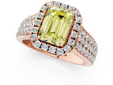 Rose gold Fancy Yellow Emerald  Halo Round Diamond Pave Band with Prong Setting 2
