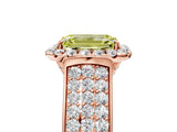 Rose gold Fancy Yellow Emerald  Halo Round Diamond Pave Band with Prong Setting