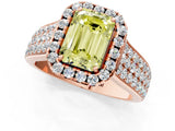 Rose gold Fancy Yellow Emerald  Halo Round Diamond Pave Band with Prong Setting_27