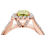 Rose gold Fancy Yellow Emerald  Halo Round Diamond Pave Band with Prong Setting_30