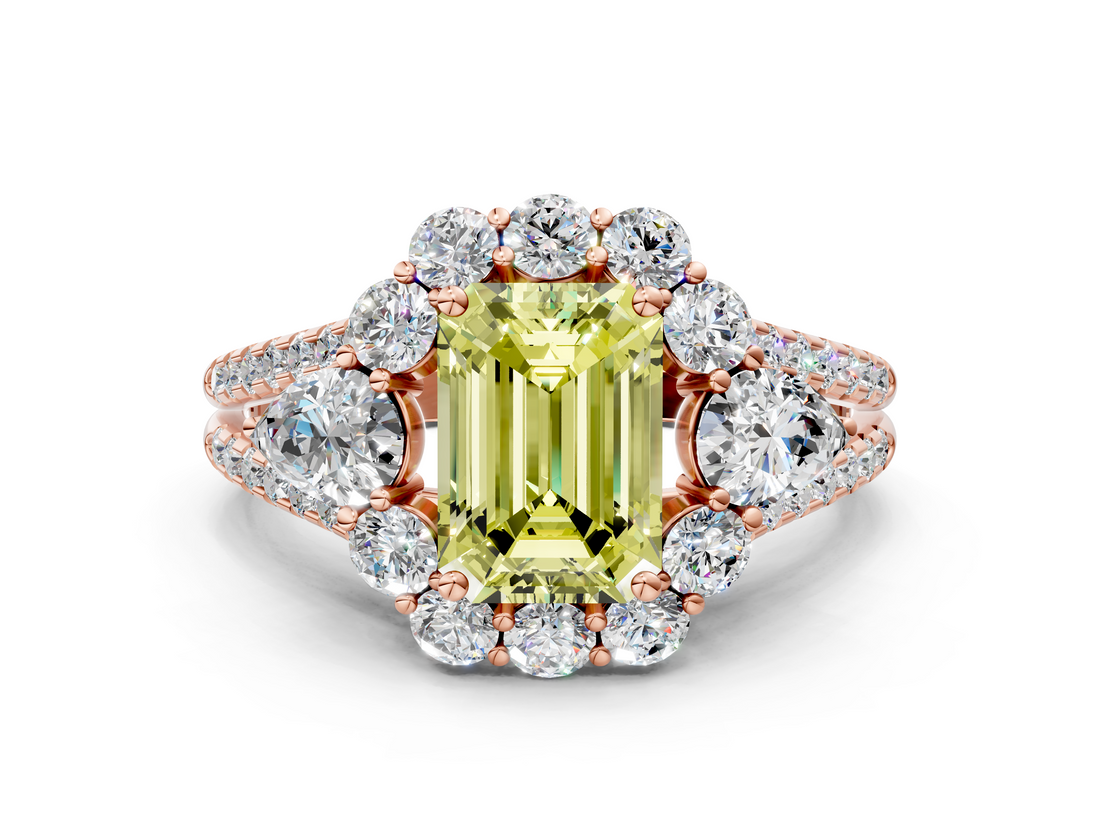 Rose gold Fancy Yellow Emerald  Halo Split Shank Diamond Engagement Ring with Prong Setting_20