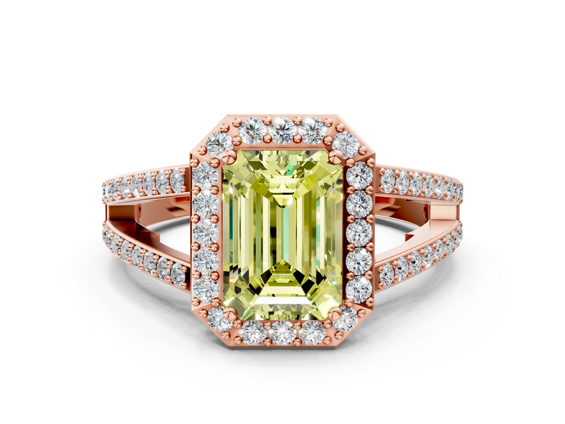 Rose gold Fancy Yellow Emerald  Halo Split Shank Diamond Ring with Four-Prong Setting_32