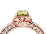 Rose gold Fancy Yellow Emerald  Halo Split Shank Pave Diamond Ring with Petal Prong Setting_25