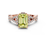 Rose gold Fancy Yellow Emerald  Halo Twist Band Solitaire Prong Setting Ring_82