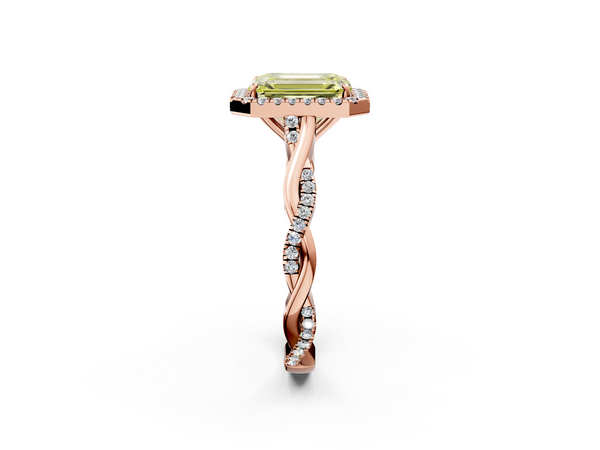Rose gold Fancy Yellow Emerald  Halo Twist Band Solitaire Ring