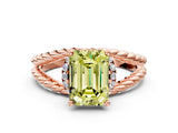 Rose gold Fancy Yellow Emerald  Halo Twisted Band Four-Prong Ring_31