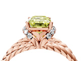 Rose gold Fancy Yellow Emerald  Halo Twisted Band Four-Prong Ring_35