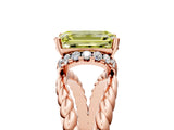 Rose gold Fancy Yellow Emerald  Halo Twisted Band Four-Prong Ring_36