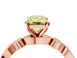 Rose gold Fancy Yellow Emerald  Milgrain Bezel Diamond Engagement Ring with Solitaire Prong Setting_159
