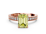Rose gold Fancy Yellow Emerald  Milgrain Pave Diamond Engagement Ring with Four-Prong Setting_139