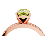 Rose gold Fancy Yellow Emerald  Milgrain Pave Diamond Engagement Ring with Four-Prong Setting_143