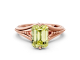 Rose gold Fancy Yellow Emerald  Solitaire Beaded Band Six-Prong Setting