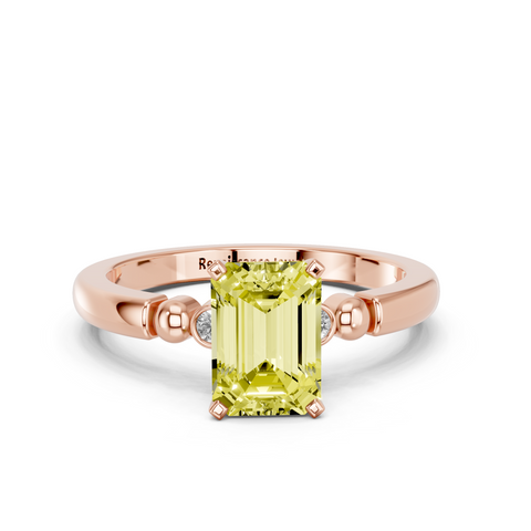Rose gold Fancy Yellow Emerald  Solitaire Beaded Band with Four-Prong Setting_11
