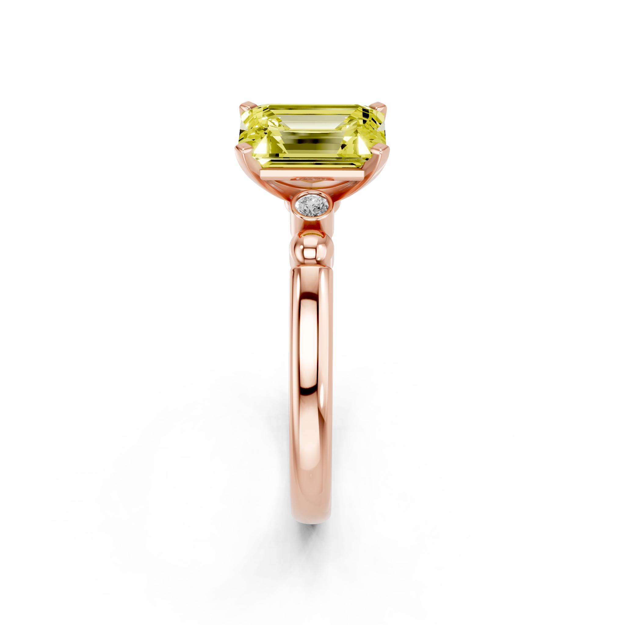 Rose gold Fancy Yellow Emerald  Solitaire Beaded Band with Four-Prong Setting_4